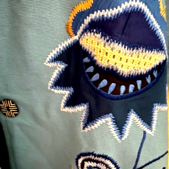 INDIGO MOON DARK SKY BLUE W MULTICOLORED EMBROIDERED FLORALS w CROCHETED ACCENT - Picture 7 of 7